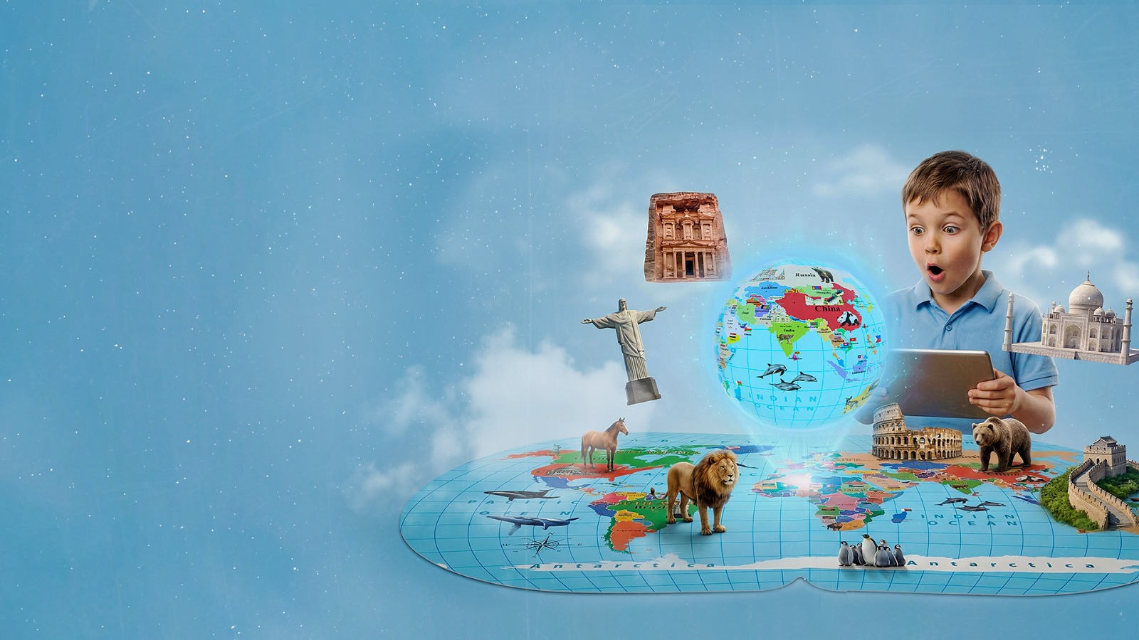 Eduarise AR World Map — child exploring the world with AR